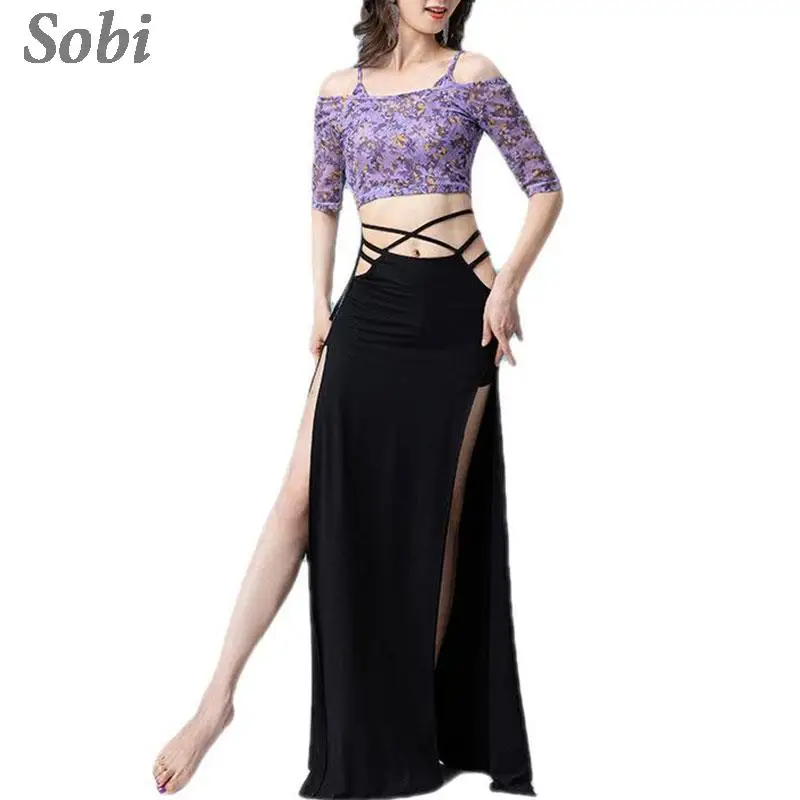 

Belly Dance Elegant Top Skirt for Women New Sexy Oriental Dance Performance Costumes Suspender Sleeveless Top Split Long Skirt