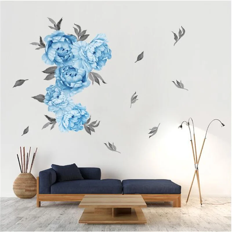 1Pcs Peony Flowers Rich Flower Group Wall Stickers For LivingRoom Sofa Self-Adhesive Painting Home Decoration Wall Decal 30*90CM
