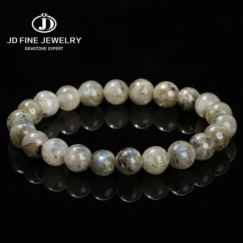 Jd Natural White Spectrolite Stone Round Bead Strand Bracciale Donna Uomo Charm Labradorite Irisation Stretch Bangles Coppia Regalo