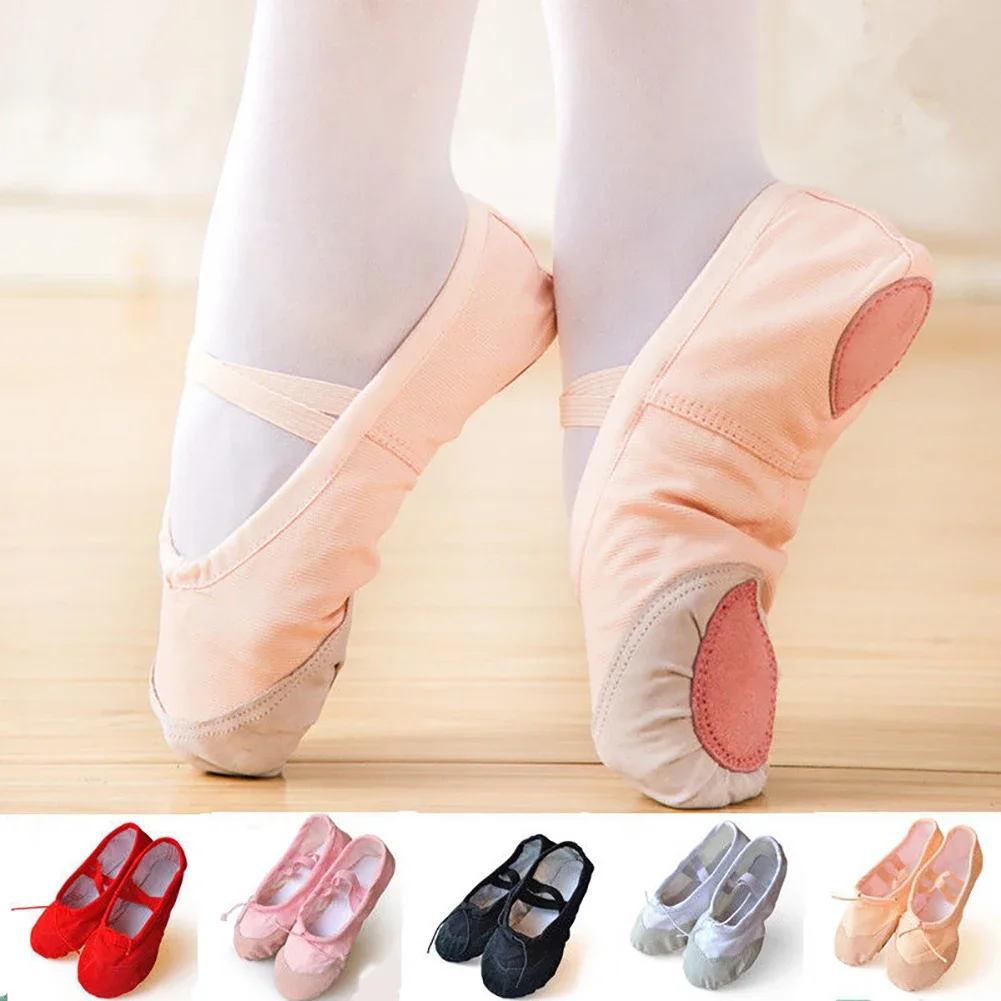 

Solid Color Leather Head Indoor Girls Woman Kids Exercising Shoes Yoga Practice Slippers Gym Children Canvas Ballet Dance Shoes