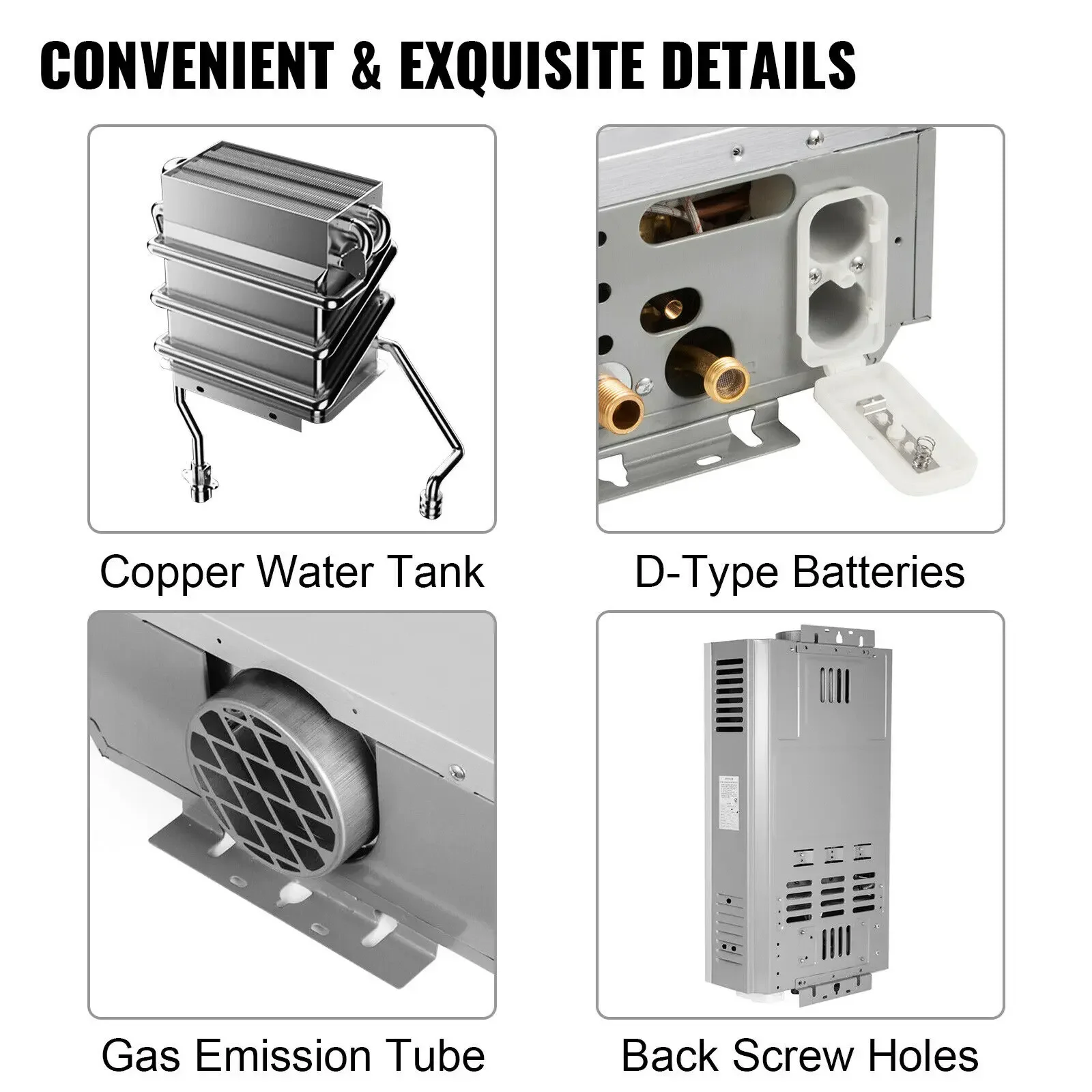 VEVOR-calentador de agua de Gas LPG, caldera de Gas propano sin depósito de acero inoxidable de 6L-18L, con Kit de ducha, electrodoméstico para acampar