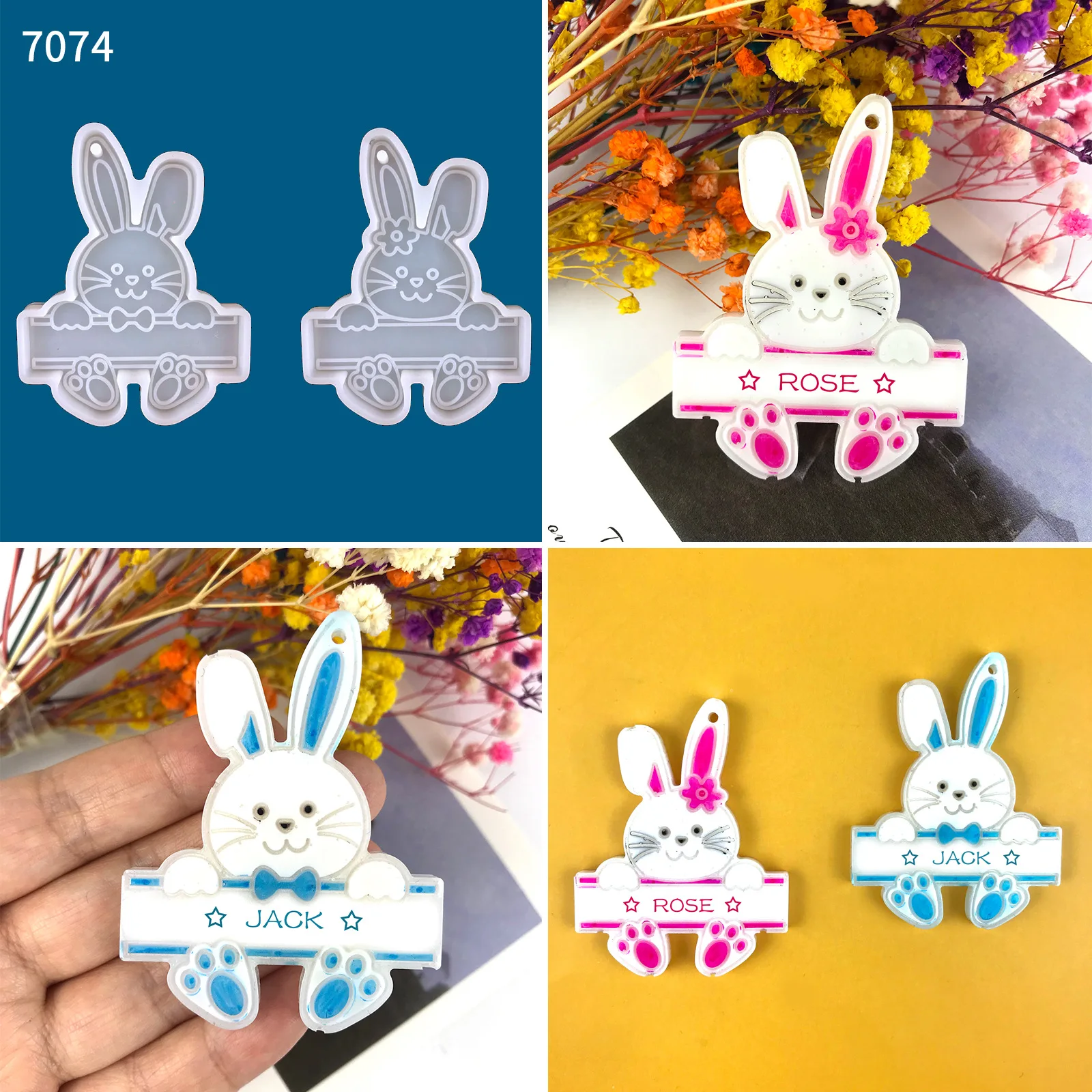 Easter Bunny Couple Keychain Silicone Mold for Resin DIY Jewelry Pendant Making Tool Silicon Molds for Resin Art