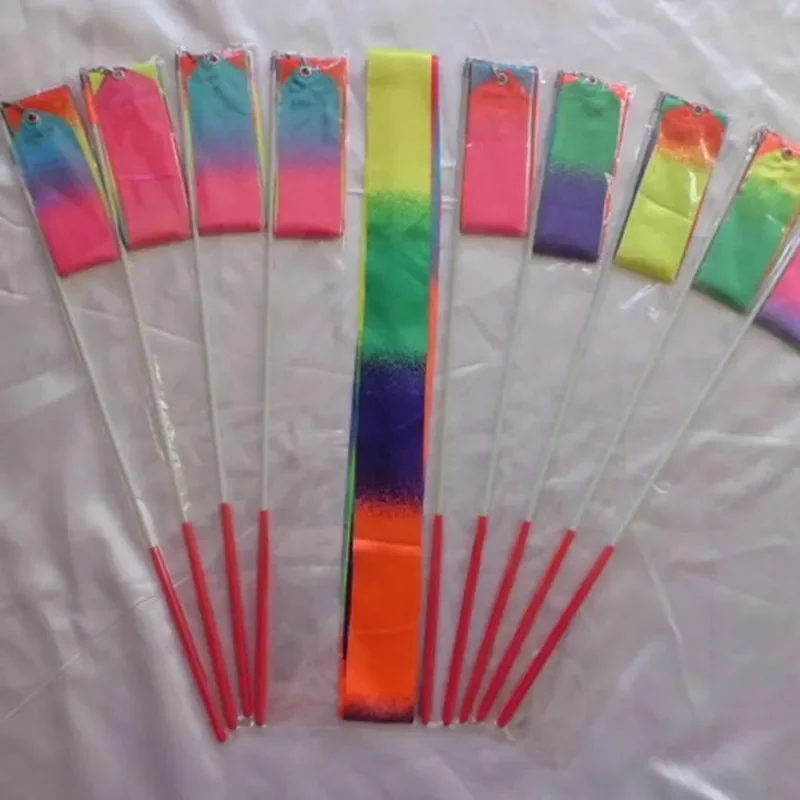 2m Ribbon 29cm Stick Gradient Colorful Children Girl Gymnastics Ribbon Silk Dance Match Sport Training Children Gift Toys gymnastics ribbon