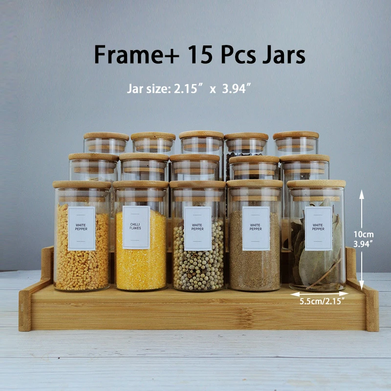 Kitchen Caster Storage Racks Three-layer Ladder Bamboo Seasoning Rack Spice Jar Holders 6
