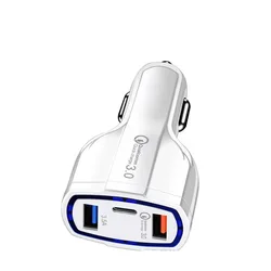 Triple Port Fast Car Charger with USB - C and Dual USB Ports - Universal 12V - 32V Vehicle Adapter with Safety Features (White)