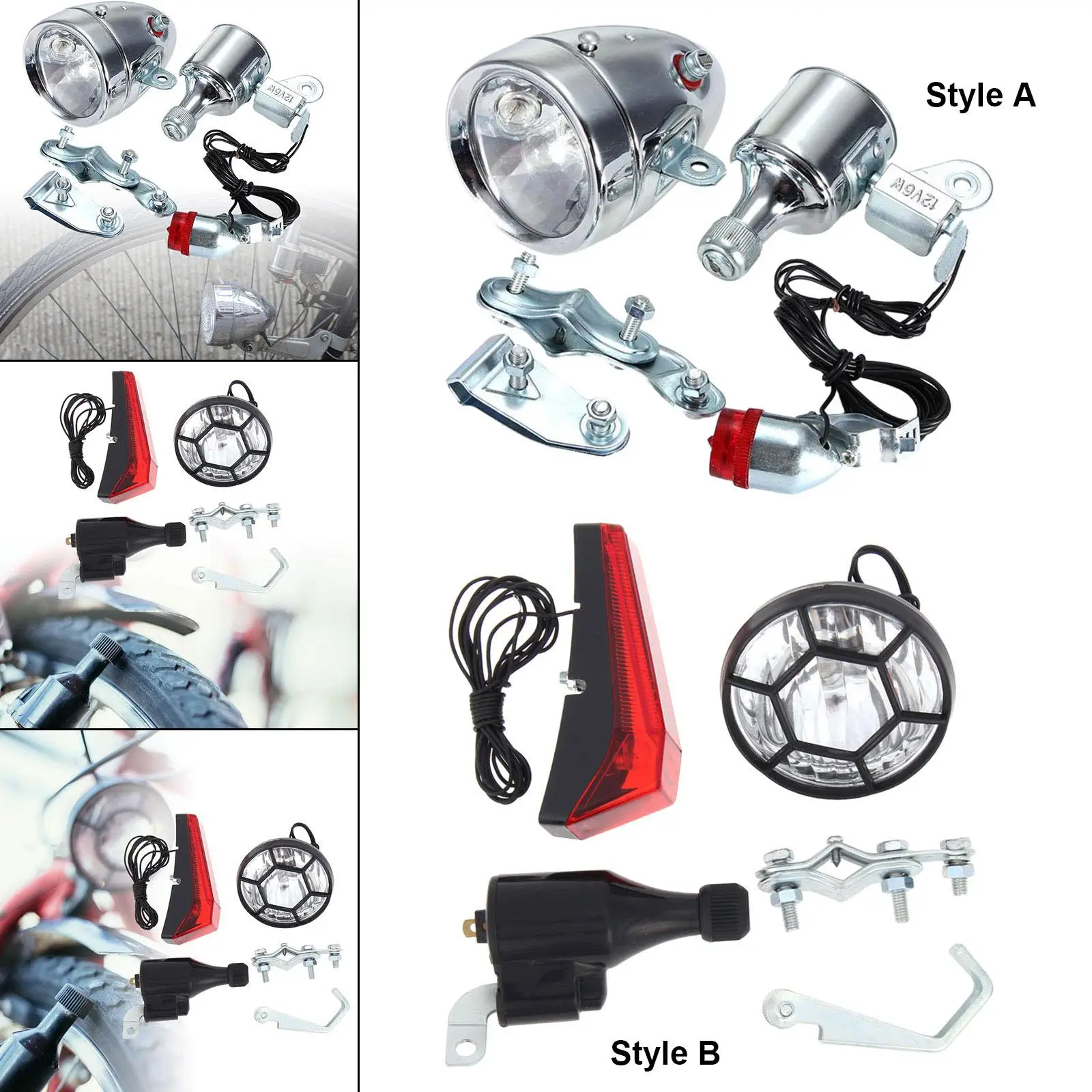 Dynamo Bicycle Light Set Safe Easy Installation Motorized Friction Generator