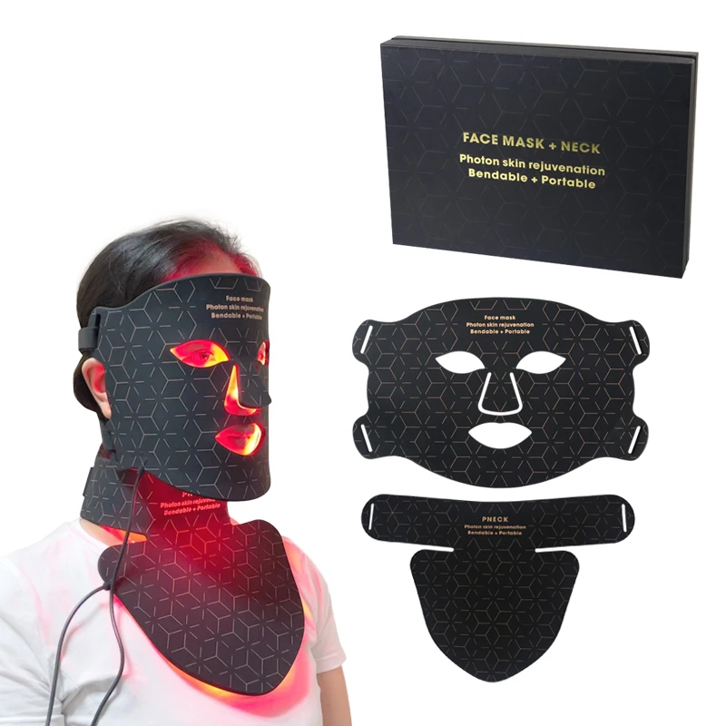 

Гибкая силиконовая световая маска для лица и шеи, 4 цвета, профессиональная светодиодная световая терапия, маска для лица, Черная