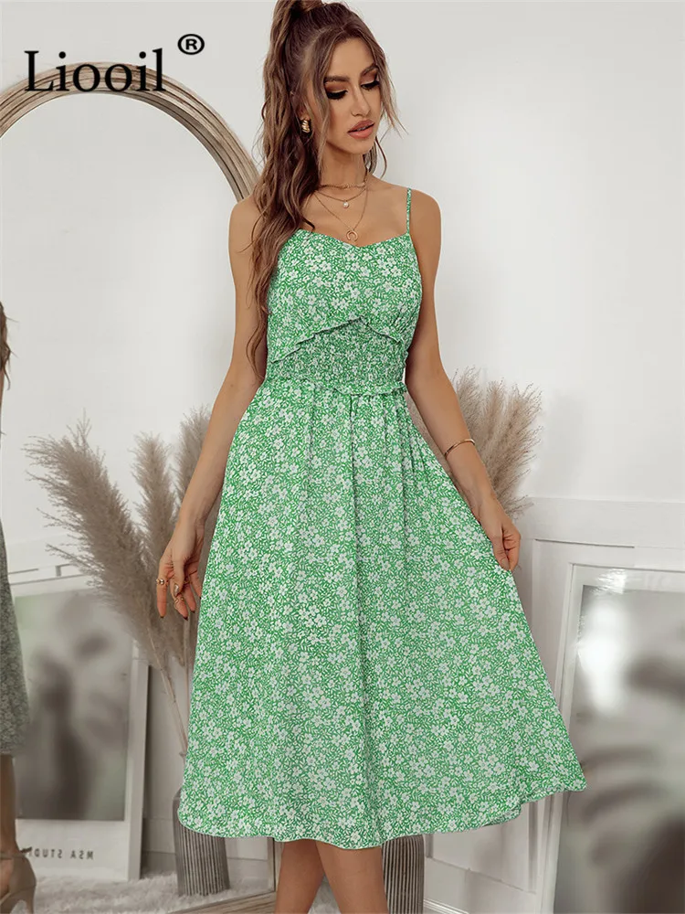 Платье-миди женское летнее с цветочным принтом и высокой талией | Женская одежда