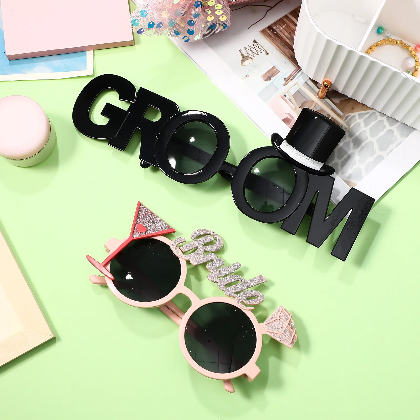 Bride Groom Funny Eye Glasses Bachelorette Party Eye Glasses Photo Props Wedding party Decoration Bridal Shower favors handheld photo props