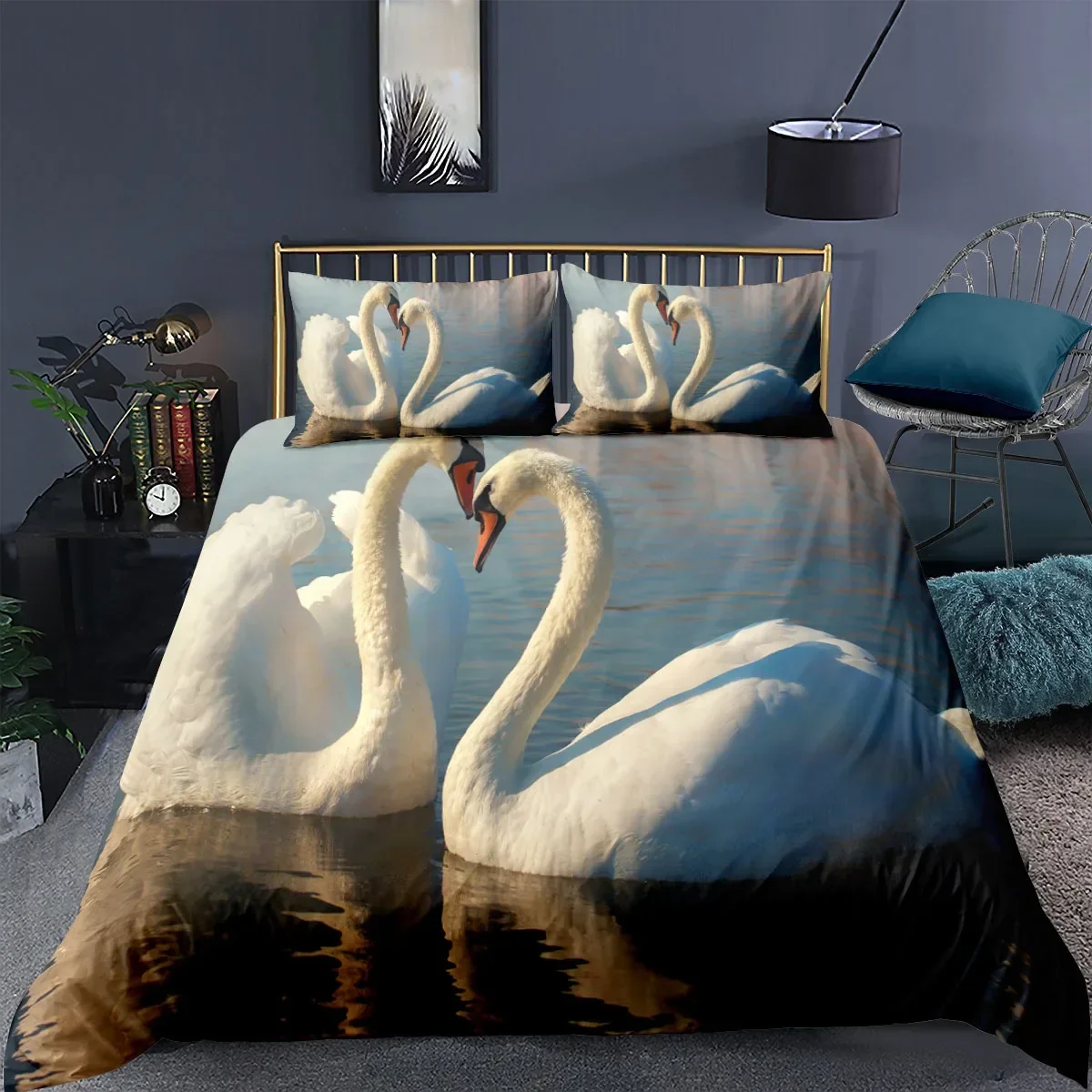 Print Swan Bedding Sets US King 259x229cm High Quality Super Soft Comfortable Cotton Bedding Set Home Textile Duvet Cover Set