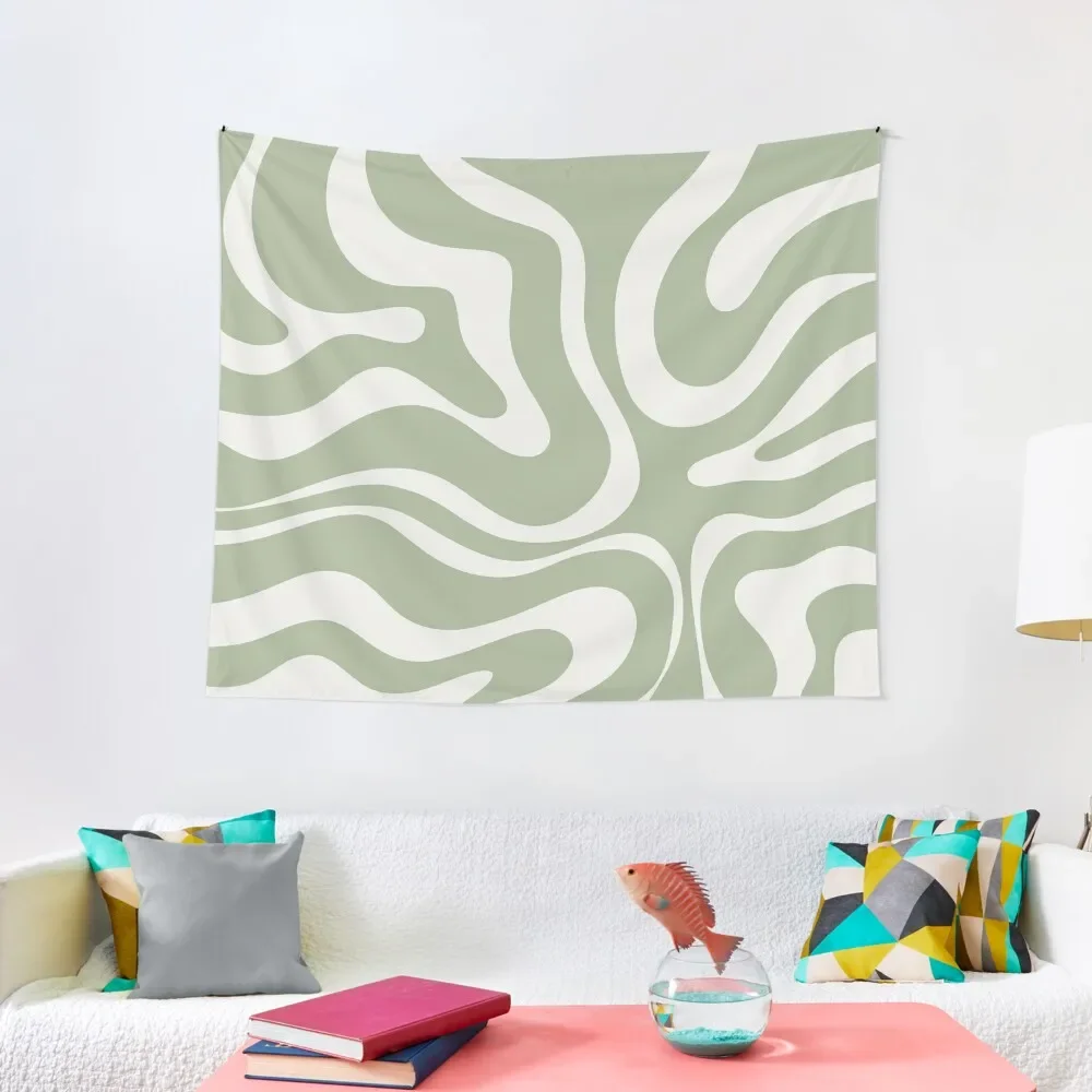 

Liquid Swirl Abstract Pattern in Sage Green and Nearly White Tapestry Cute Decor Decoration Wall Tapestry