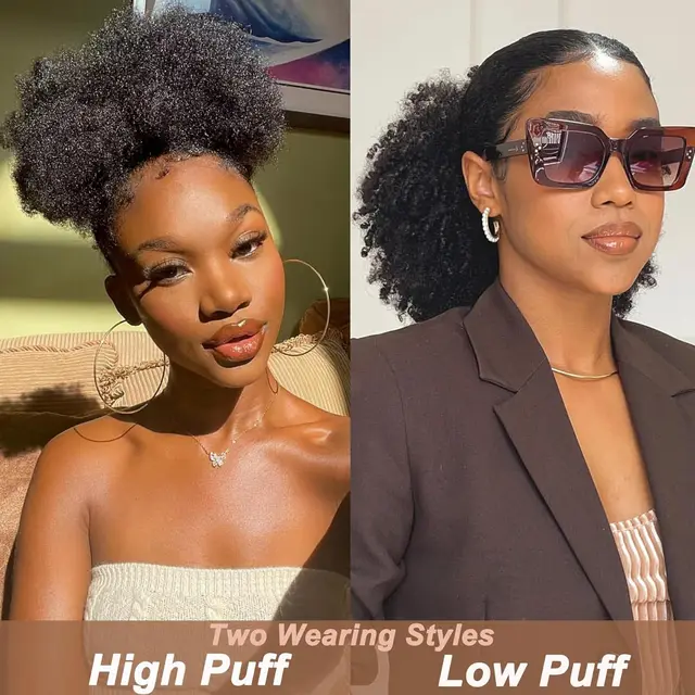 Synthetic Afro Puff Drawstring Ponytail Extension for Black Women Short Afro Curly Clip On Kinky Drawstring Bun 6