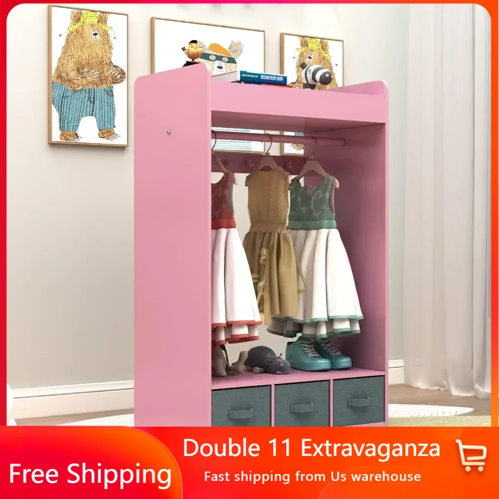 Children's Wardrobe, Changing Room with Mirror and Storage Box, Wardrobe with Mirror, Children's Clothing Organizer