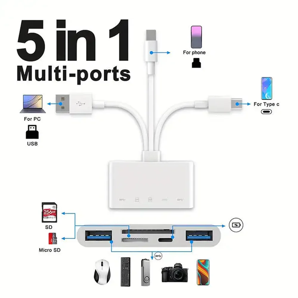 8-in-1 범용 카드 리더기 SD/TF 슬롯 USB3.0/Type-C/LigtingOTG카메라 어댑터안드로이드/아이폰/아이패드 외부 설치용