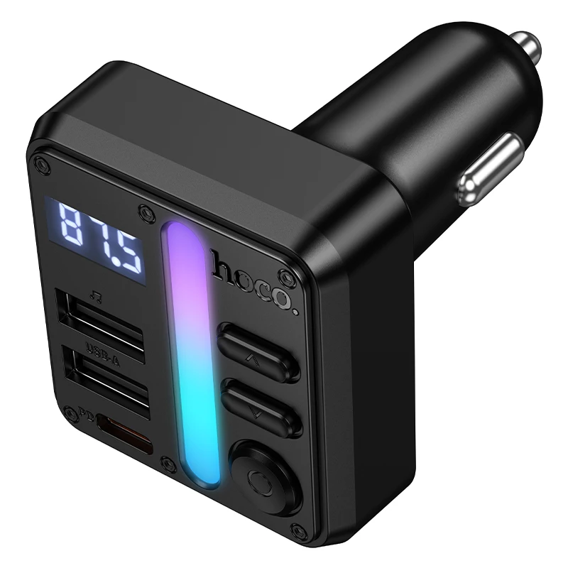 HOCO 45W 고속 충전 차량용 블루투스 FM 트랜스미터 핸즈프리 PD 타입-C USB A 엠비언트 플레이어 MP3 오디오 충전기 TF 카드 지원