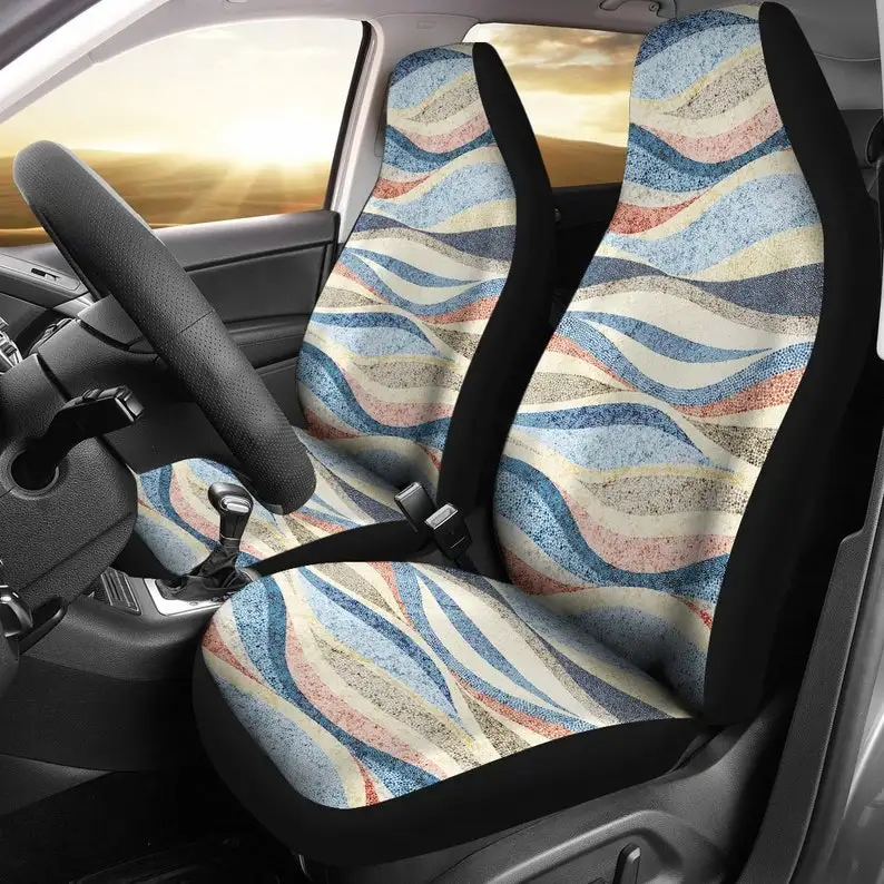 

Colorful Waves Abstract Art Car Seat Covers Pair 2 Front Seat Covers Car Seat Protector Car Accessories
