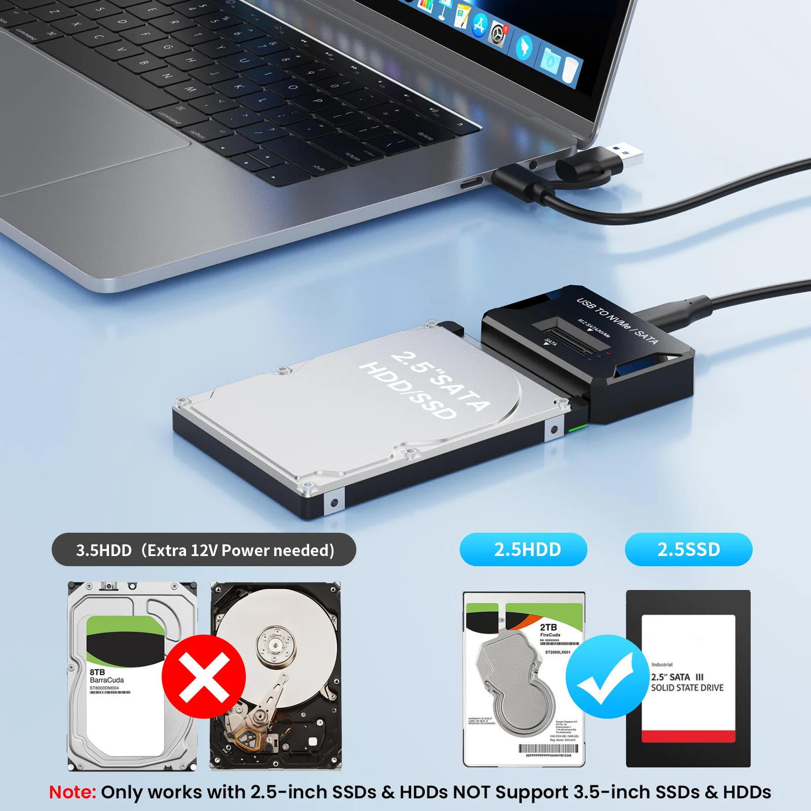 2 in 1 M.2 NVME/SATA 듀얼 프로토콜 M.2 to USB Type-C 10Gbps 2.5 SATA SSD 어댑터 (NVME PCIE NGFF SATA 하드 드라이브 엔클로저용)