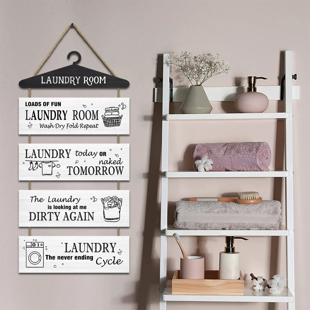

SWEETHOME WOODEN Laundry Room Wall Hanging Sign Wooden Wash Dry Fold Repeat Laundry Plaque Vintage 11.8 x 4.3 Inch