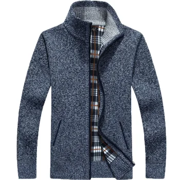 2022 Autumn Winter Men's Sweater Coat Faux Fur Wool Sweater Jackets Men Zipper Knitted Thick Coat Warm Casual Knitwear Cardigan 1