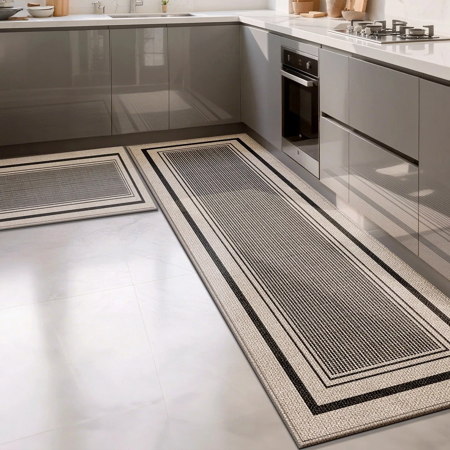 Black Minimalist Kitchen Runner Floor Mat 3
