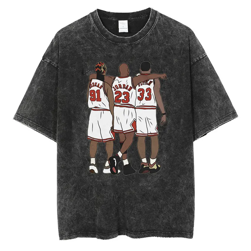 

Retro Classic Dennis Rodman T Shirts Men Fashion Vintage Washed Short Sleeve T-shirt Casual Basketball Oversized Tees Streetwear