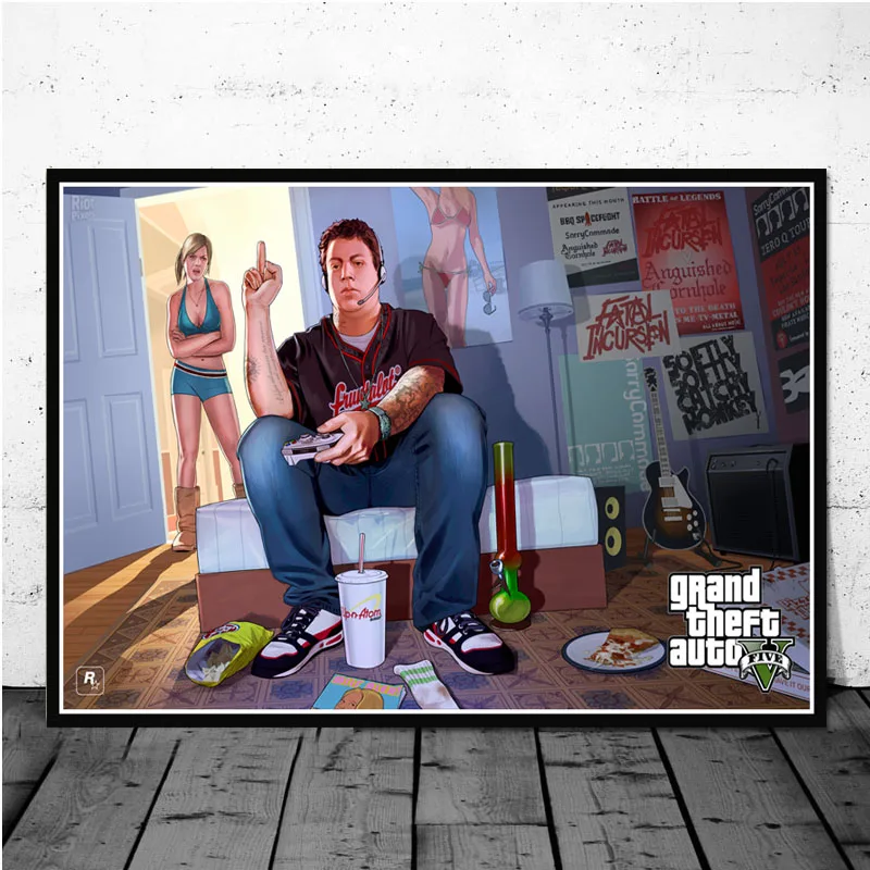 Jogo GTA 5 Grand Theft Auto HD Impressão Arte Branca Papel Revestido Cartaz  Decoração para casa Para Sala De Estar Quarto Decoração Da Parede -  AliExpress