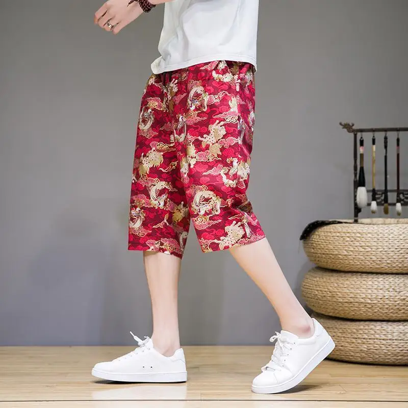 2024 New Summer Holiday Style Oversized Loose Casual Retro American Retro Men's Wear Handsome Cotton Linen Pockets Chic Pants