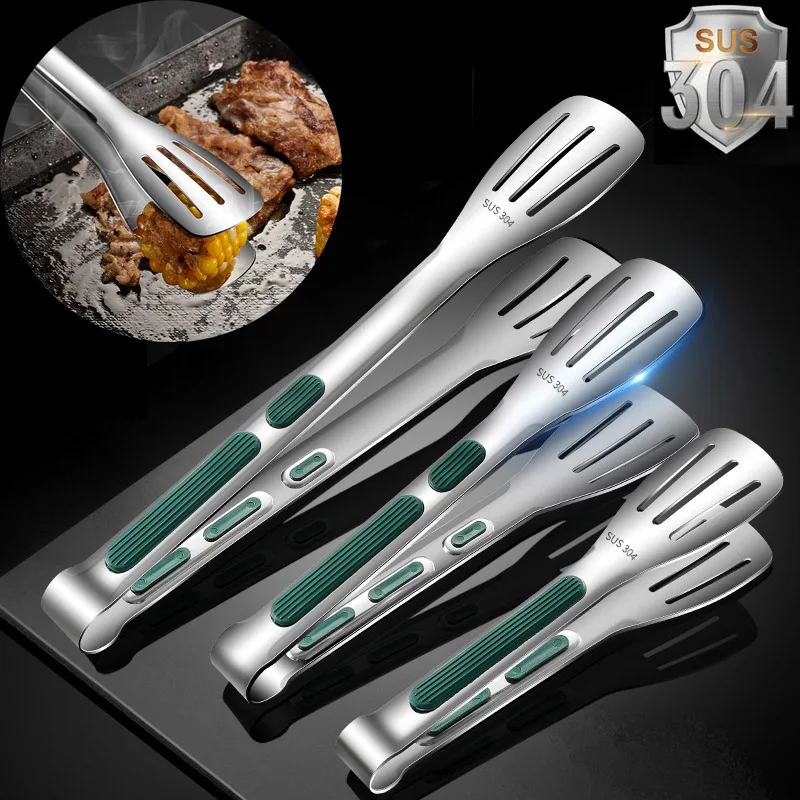 7/9/12inch kitchen tongs 304 stainless steel grill tongs for cooking BBQ non-slip salad clips tong kitchen accessories stainless steel tongs