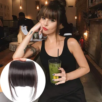 Clip on Bangs Black Fringe Hair Extensions 6" Short Straight Clips in Hair Bang False Flat Hairpiece Two Side