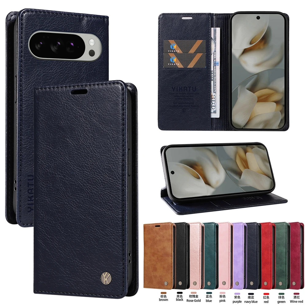 Premium Magnetic Leather Wallet Flip Case | Ultra Slim Shockproof with Litchi Texture