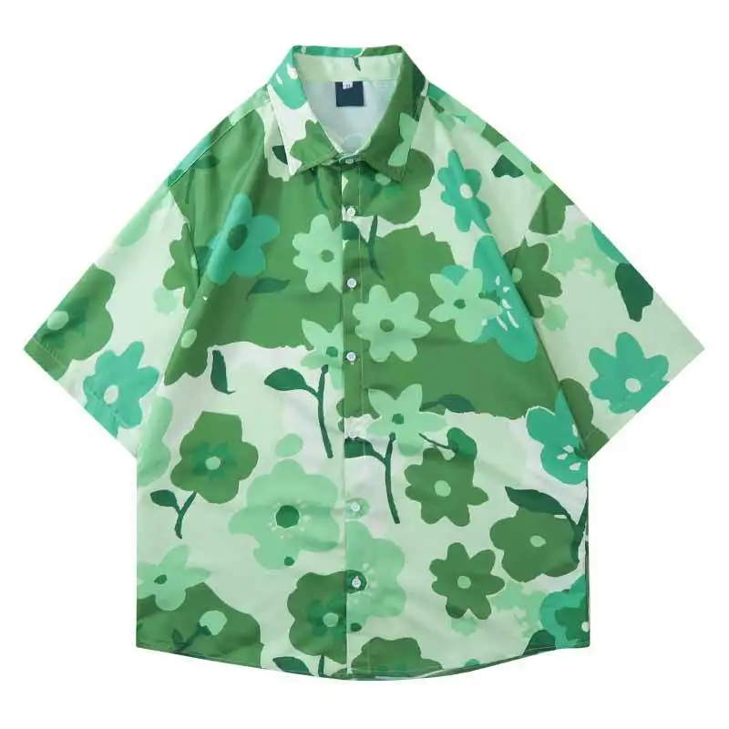 

Vintage Y2k Funny Print Shirts Oversized American Style 2023 Summer Streetwear Fashion Floral New Personalized Men Casual Shirt
