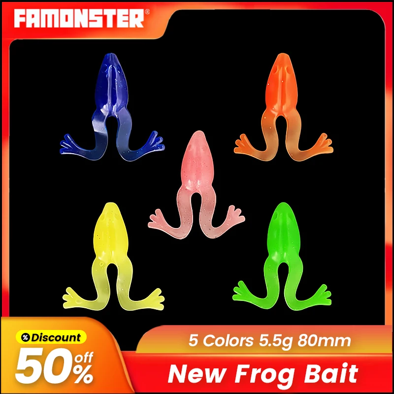 FAMONSTER 80mm 5.5g Topwater Simulation Fishing Wobbler Lure Fishing Frog Soft Bass Bait Leurre Realistic Flexible