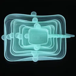 Versatile Silicone Food Covers - Set of 6 Universal Stretch Lids (Square green)