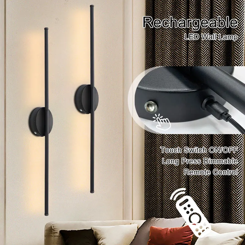 LED Wall Lamp Wireless Rechargeable Battery Touch Switch Dimmable with Remote Control For Bedside Bedroom