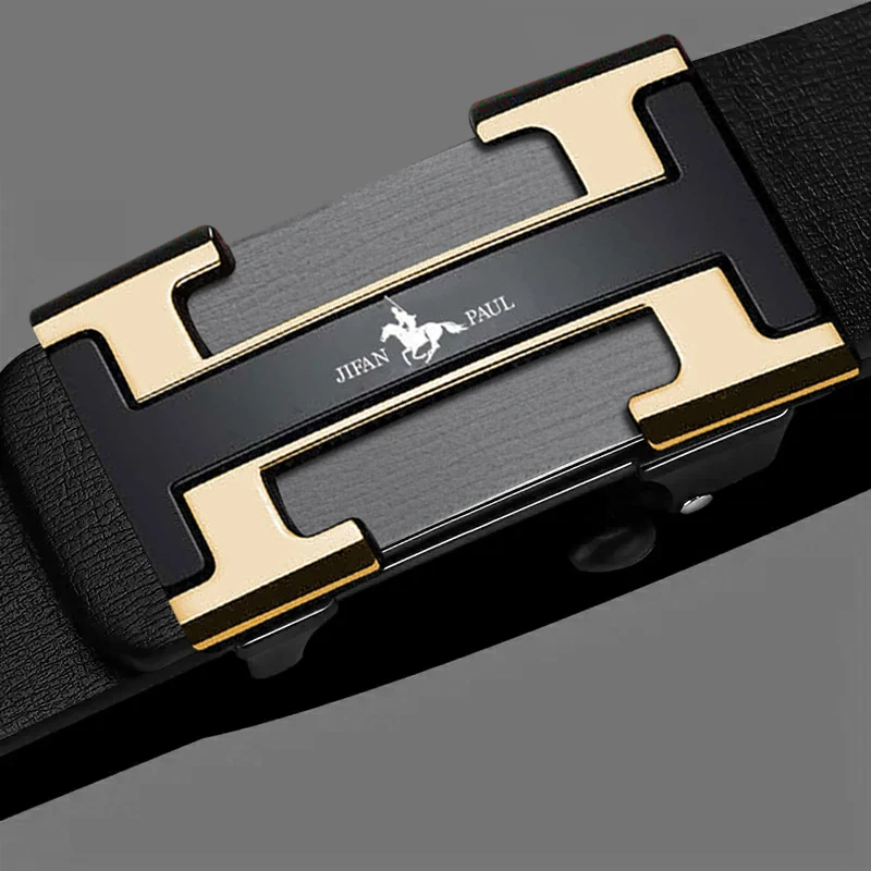 Men's waist belt with H-buckle, genuine leather belt, metal alloy automatic buckle brand