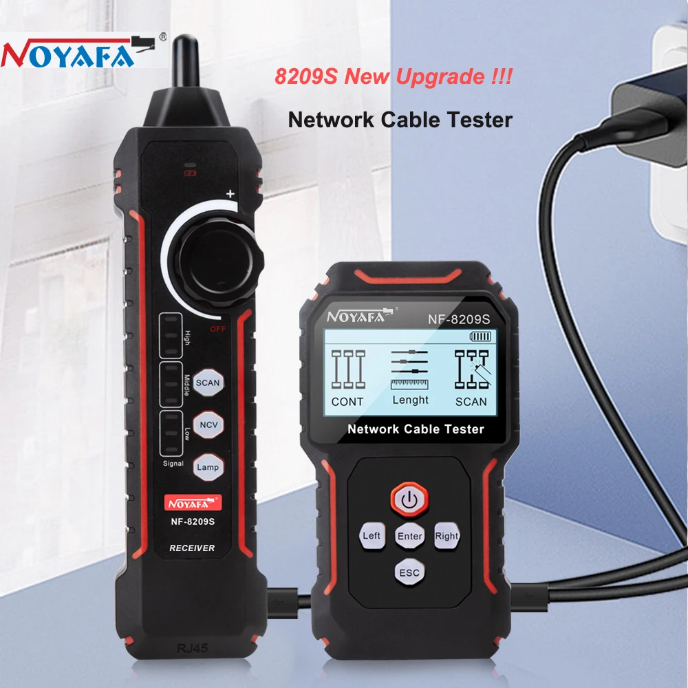 Noyafa-rede Cabo Tracker Nf8209s Lan Medida Tester Ferramentas de Rede Display Lcd Medida Comprimento Wiremap Tester - Imagem 3