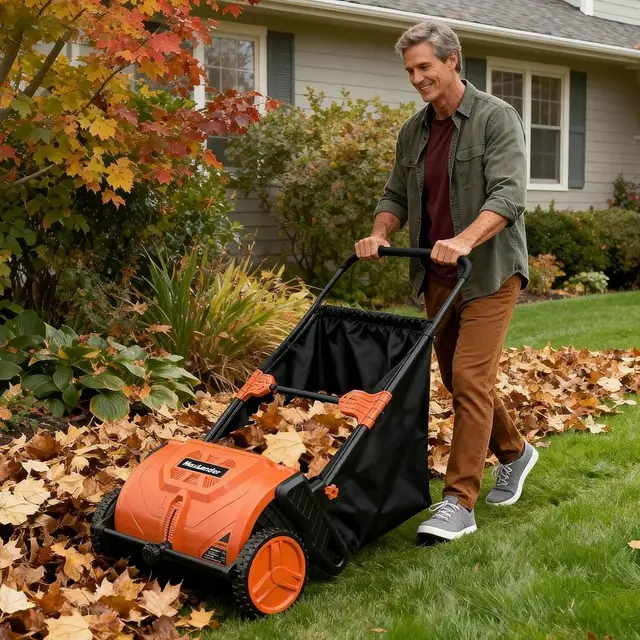 21 Adjustable Lawn Sweeper with 3.5 Cubic Ft. Hopper for Leaves, Grass, and Debris 2