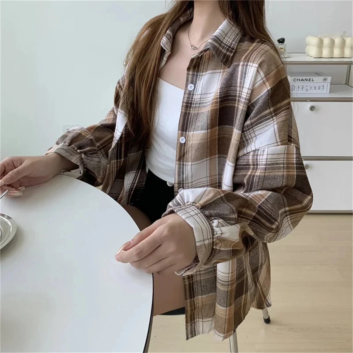 Korean Plaid Blouse Image 17