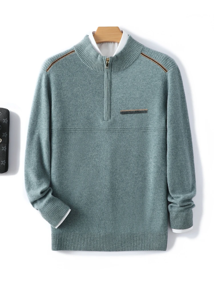 ANGEL 100% Merino Wool Men's Knitwear Sweater Mock Neck Zipper Pullovers Autumn Winter Smart Casual Cashmere Soft Male Clothes 4