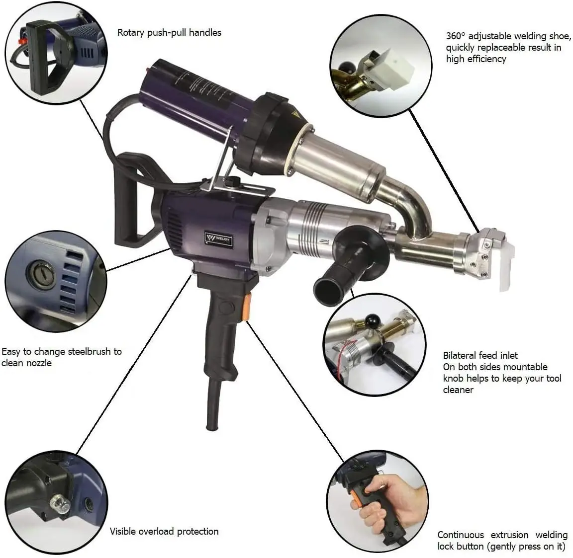 WELDY 3400W Handheld Plastic Extrusion Welding Machine EX3 Hot Air Plastic Welder Gun Vinyl Welding Extruder Welder Machine 3