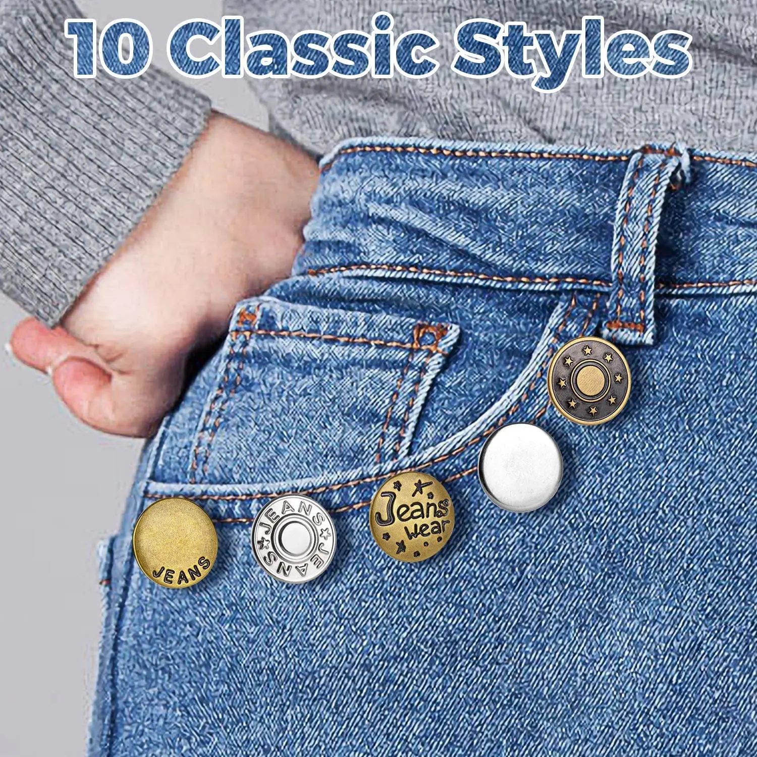 20/10Pcs Detachable Jeans Buttons Adjustable Waist Retro Metal Button No Sewing Pants Buckles Screw Nail Repair Kit Send Tools