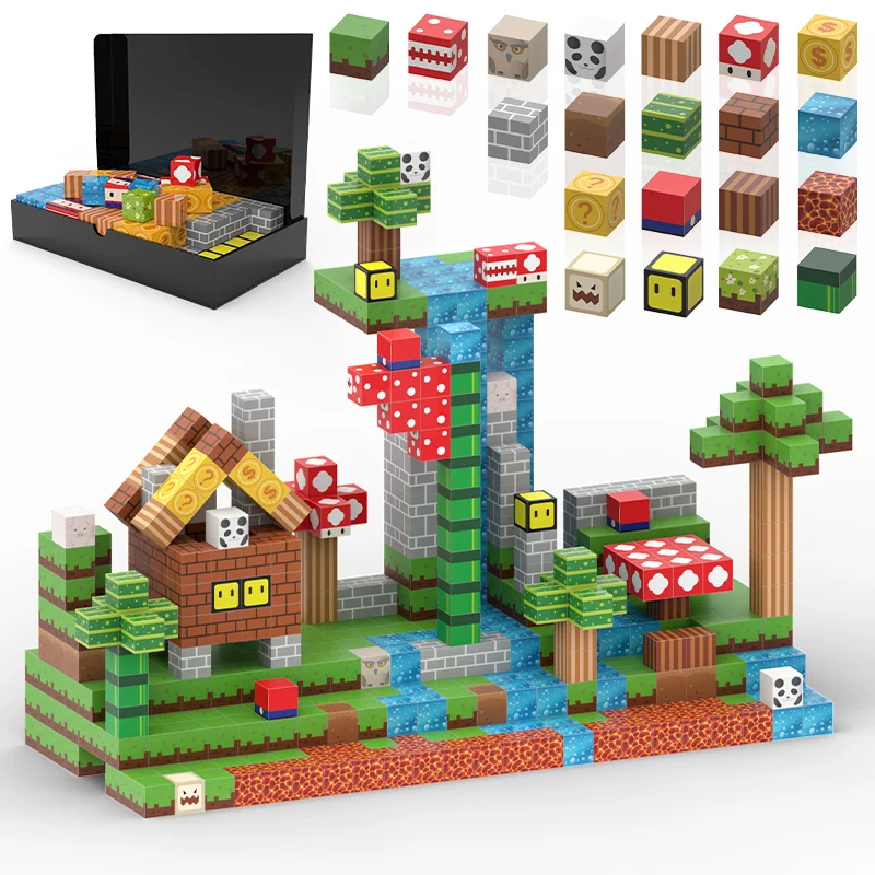 Magnetic Blocks 50-100PCS Super Mario Building Toys Build Mine Magnet World Set for Boys Girls 3+ STEM Montessori Sensory Toys