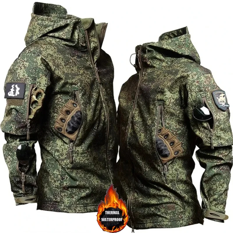 New Camo Jackets Waterproof Warm Mens Winter Soft Shell Tactical Hooded Jacket Multi Pockets Trip Hunting Hiking Fishing Clothes mens military jackets