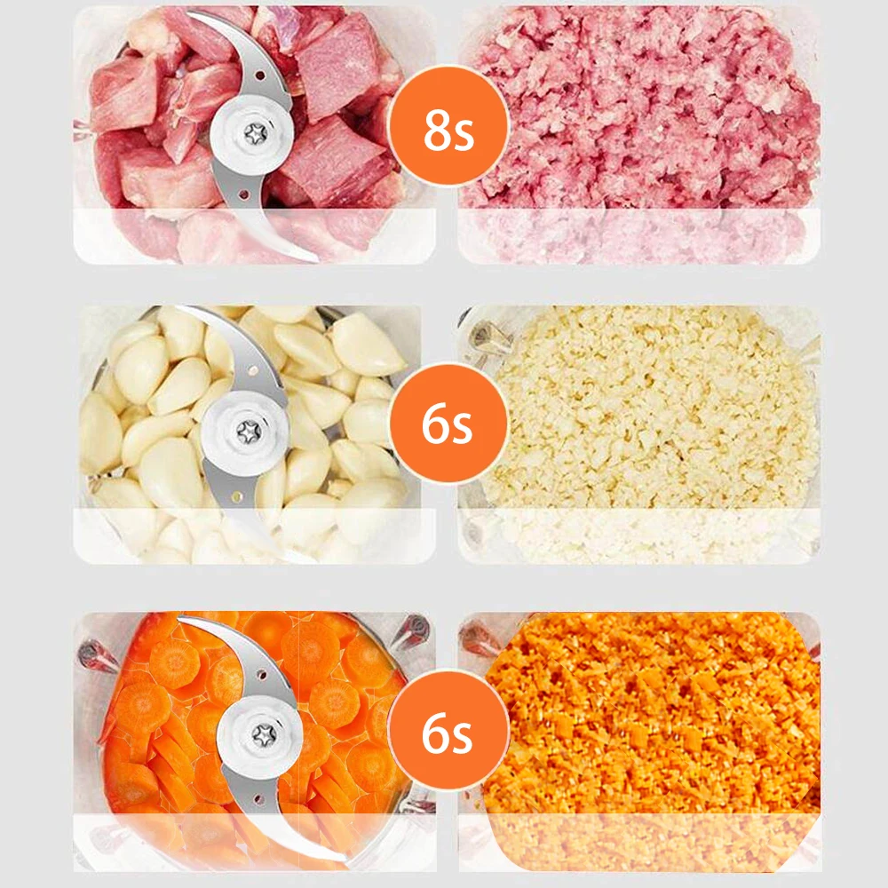 Electric Meat Mincer Grinder Stainless Steel Chopper 2L Food Processor Garlic Mud Maker Blender Large Capacity Kitchen Utensils 4
