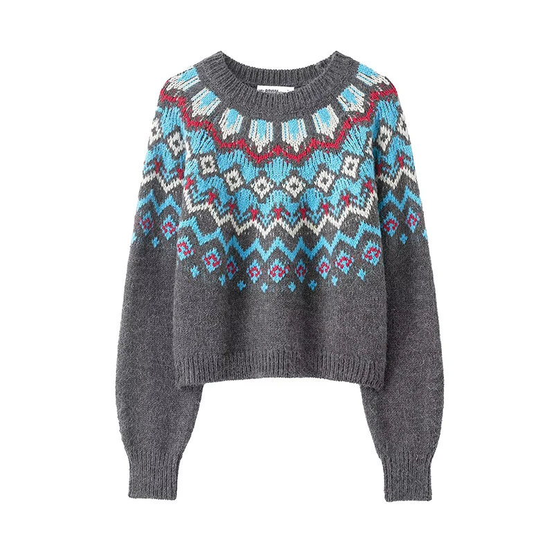 Women's Knitted Pullover Women Fashion Long Sleeve Vintage Jacquard Sweater 2025 New Casual Loose Knitwear Tops ﻿ ﻿