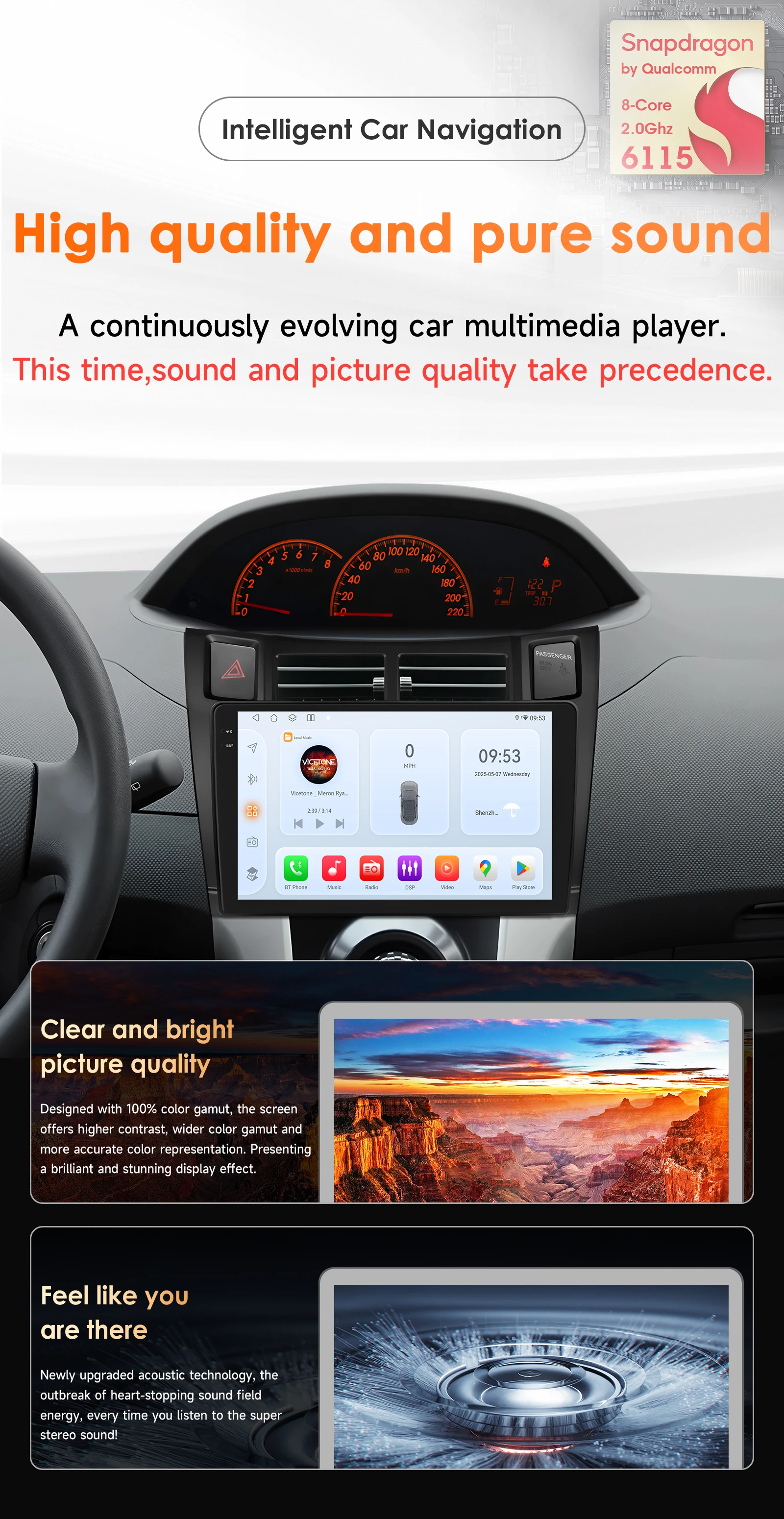 Hizpo 2Din 9inch Android Auto Car Radio for Toyota Yaris 2005 - 2012 Snapdragon 6115 GPS RDS DSP BT 4G CarPlay SWC 360°CAM