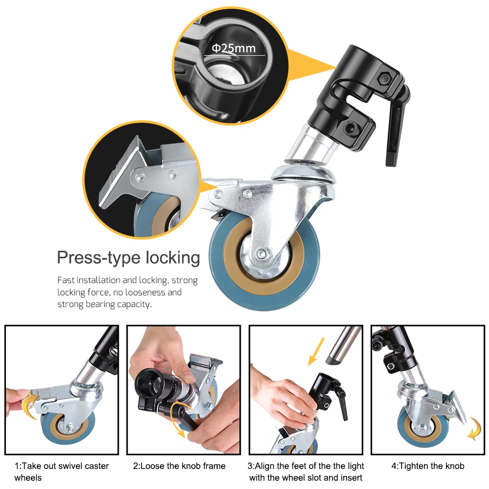 Rodízio Giratório Conjunto de Rodas C-stand Acessórios Especiais da Roda para Fotografia Heavy Duty Diâmetro 25 mm Pcs Aço Inoxidável - Image 2