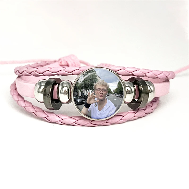 Netherlands Hot Singer Joost Klein Pink Leather Bracelets Glass Dome Snap Button Bracelet & Bangles Cute Fun Meme Jewelry Gift 6