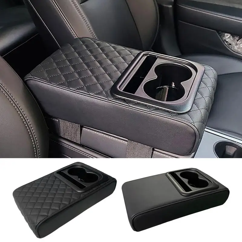 

Auto Center Console Armrest Pillow With Cup Holder PU Leather Armrest Pad Portable Car Amrest Pillow Cover Height Pad Drink rack