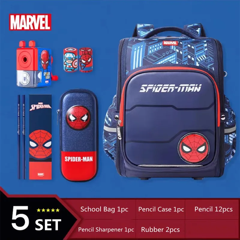 2023 Disney New School Bag For Boys Iron Spider Man Captain America Primary Student Shoulder Orthopedic Backpack Gifts Mochila